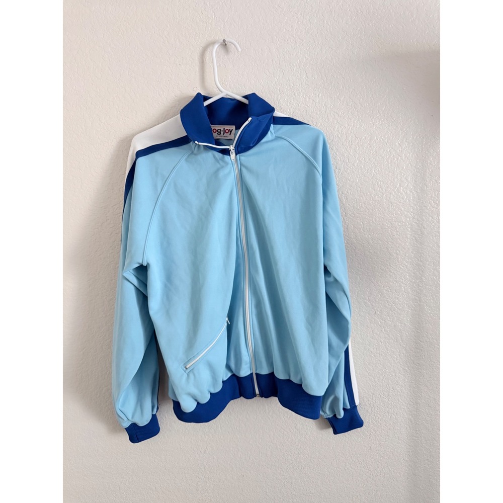 Vintage Jog-Joy Track Jacket Light Blue Royal White Striped Full Zip Mens Large